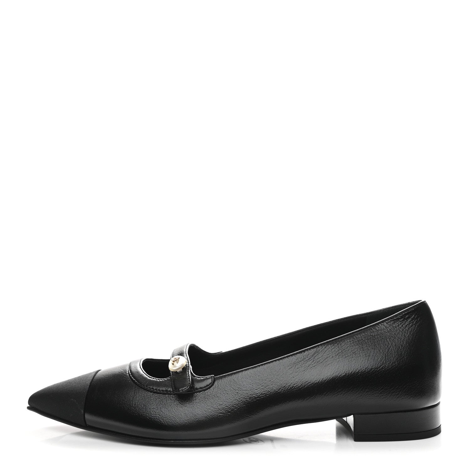 Chanel Shiny Lambskin Grosgrain Pearl Mary Jane Flats 40 Black 1 of 10
