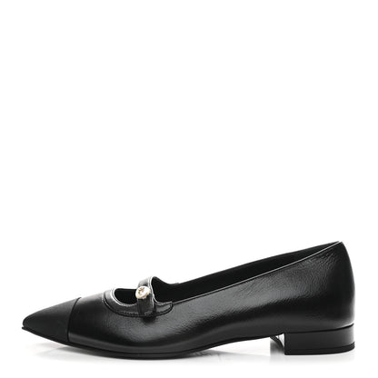 Chanel Shiny Lambskin Grosgrain Pearl Mary Jane Flats 40 Black 1 of 10