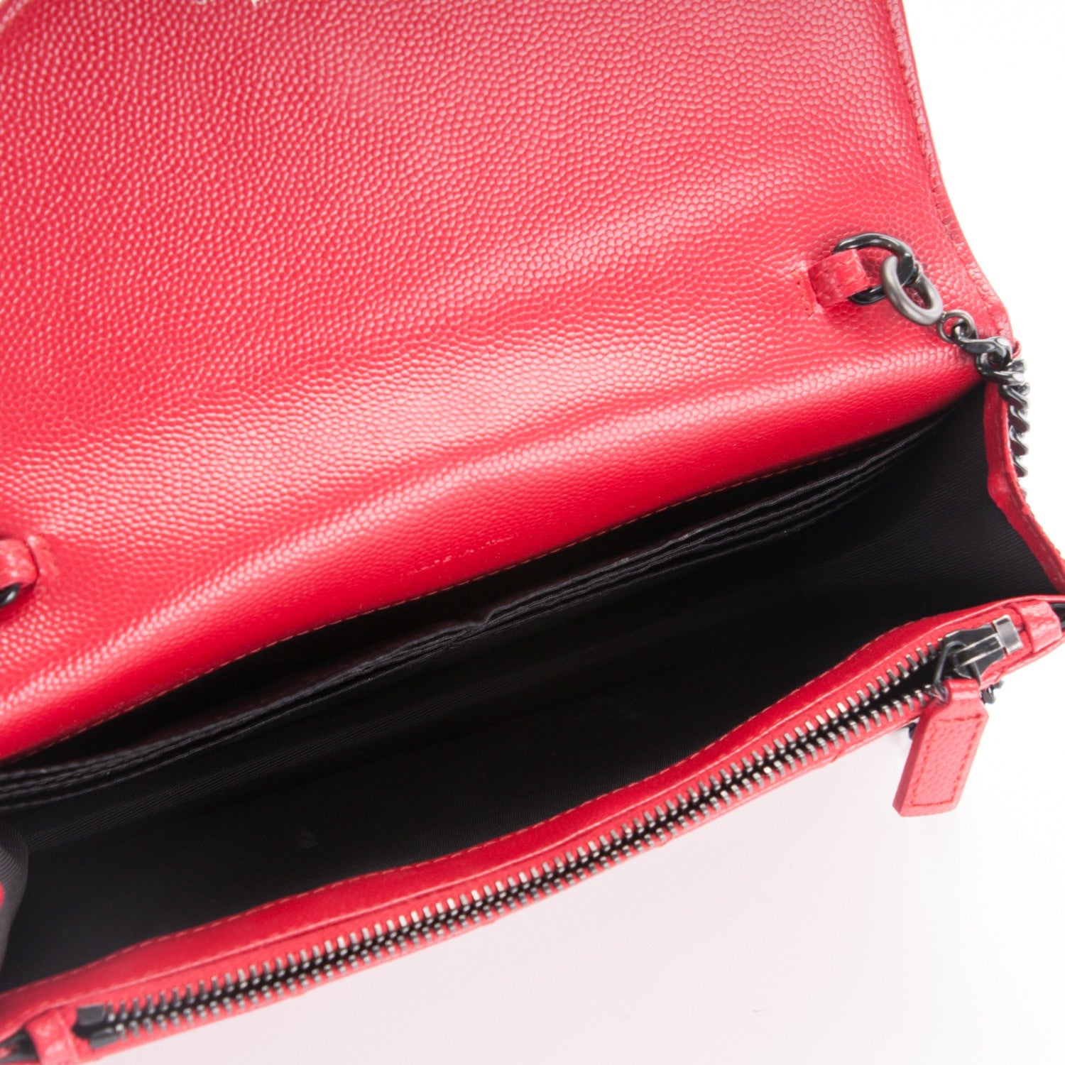 Saint Laurent Grain De Poudre Matelasse Chevron Monogram Envelope Chain Wallet New Red 5 of 8