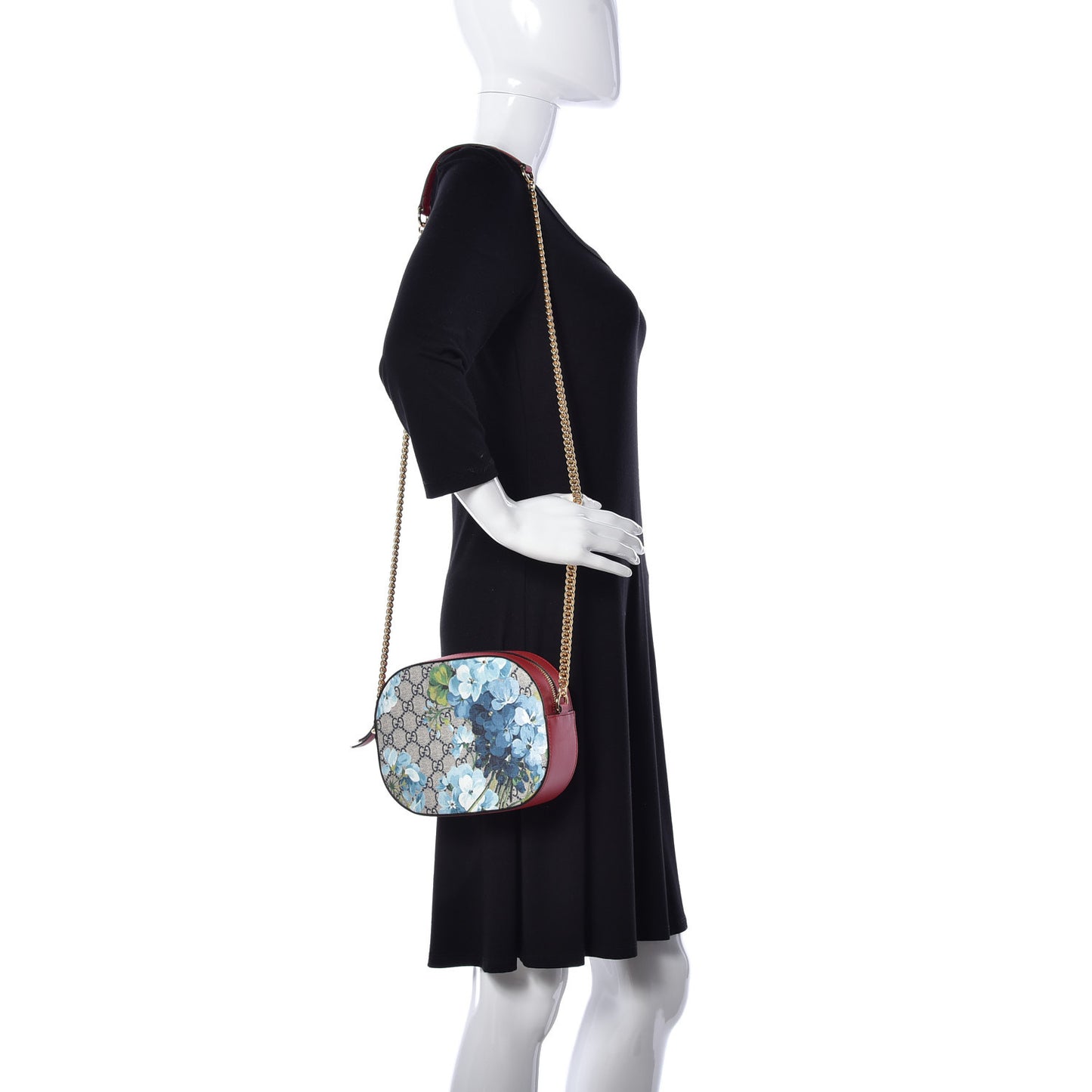 GG Supreme Monogram Blooms Mini Chain Shoulder Bag Beige Blue Navy Hibiscus Red