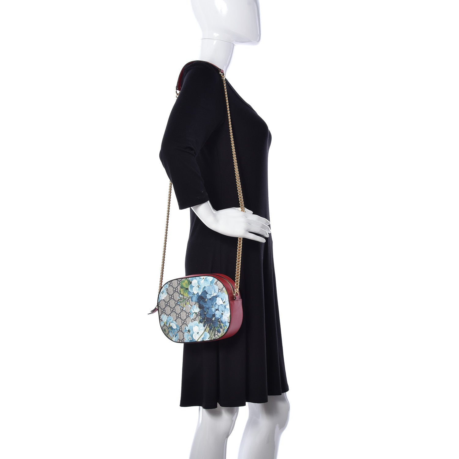 Gucci GG Supreme Monogram Blooms Mini Chain Shoulder Bag Beige Blue Navy Hibiscus Red 2 of 9
