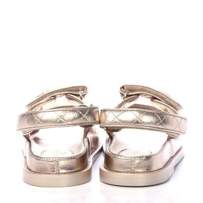 Chanel Iridescent Lambskin Velcro Dad Sandals 37.5 Light Bronze 8 of 12