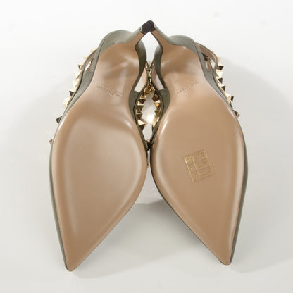 Valentino Garavani Pebbled Calfskin Rockstud Ankle Strap Pumps 37 Army Green 6 of 8