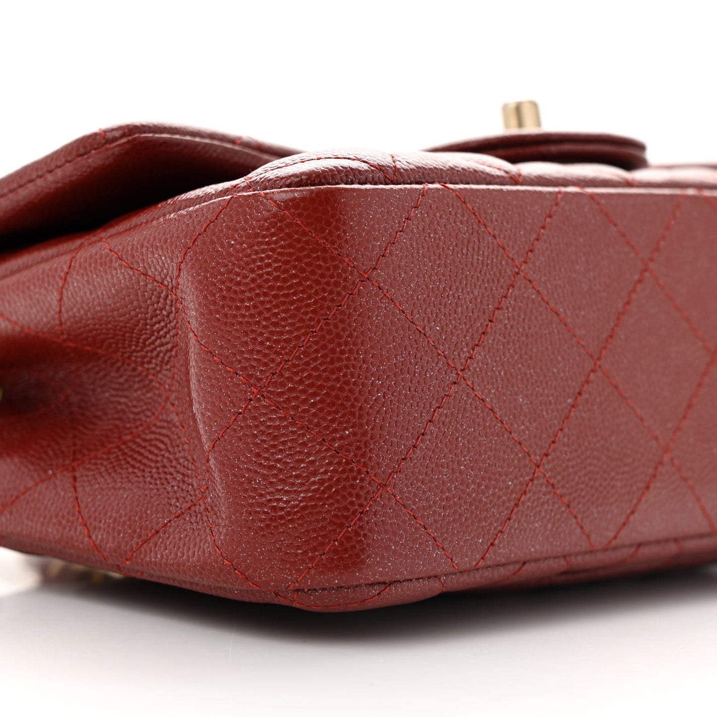 Pearly Caviar Quilted Mini Rectangular Flap Burgundy