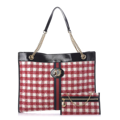 Gucci Tweed Check Large Rajah Chain Tote Black Red 1 of 8