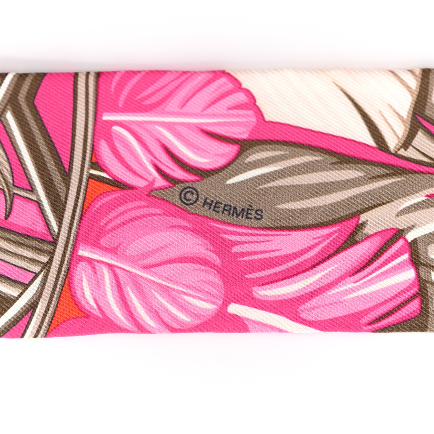 Hermes Silk La Danse Pacifique Twilly Orange Fuchsia Kaki 3 of 4