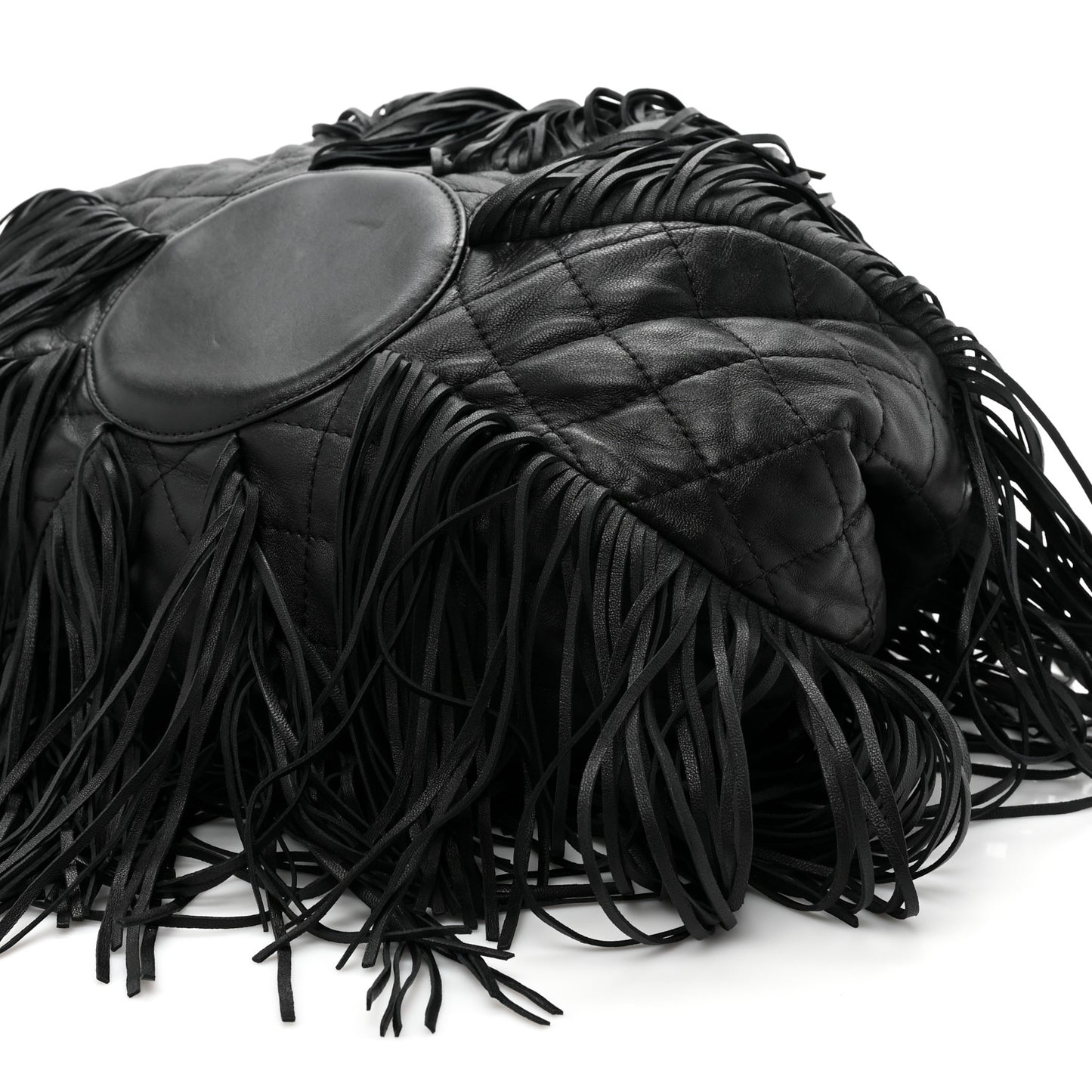 Lambskin Quilted Western Baluchon Fringe Bag Black