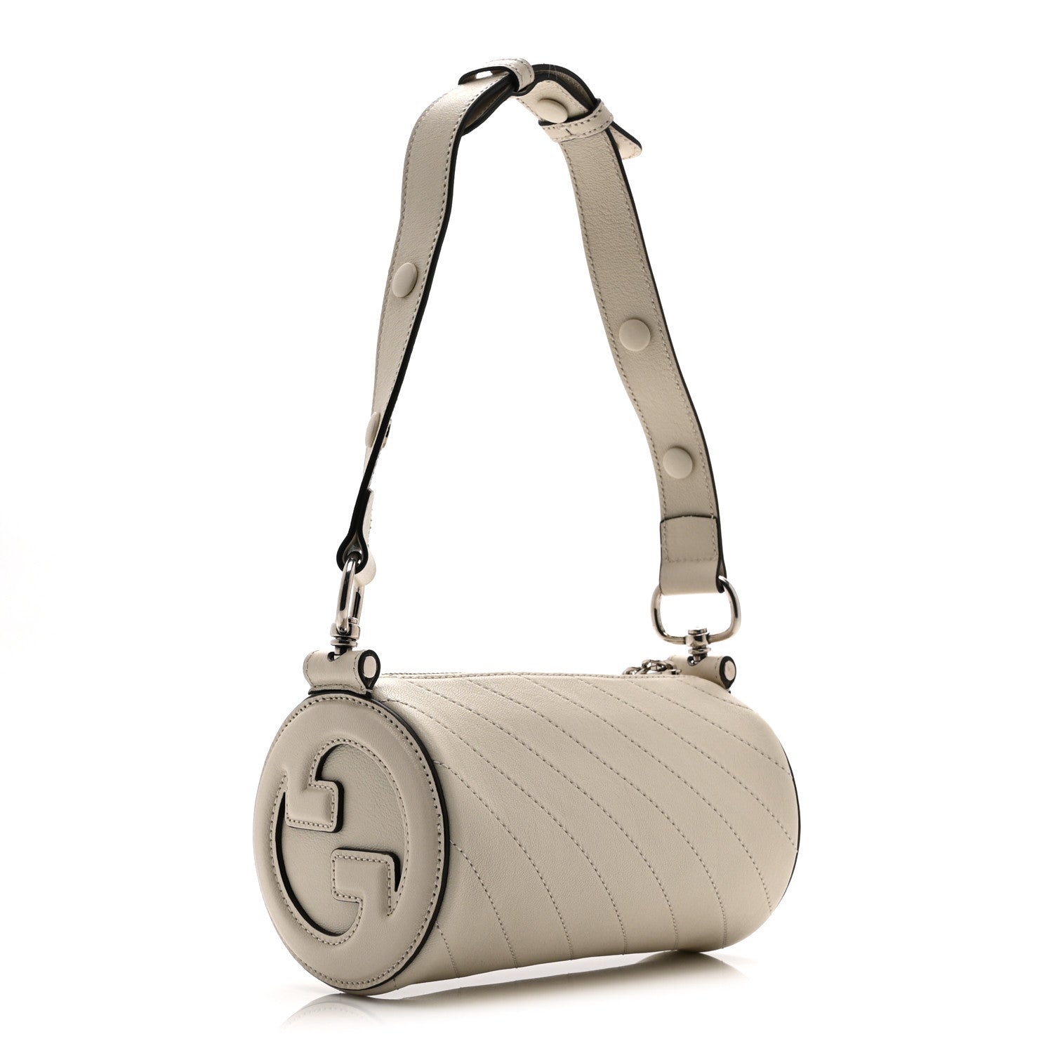 Gucci Sakai Be Green Calfskin Diagonal Stitched Mini Blondie Barrel Shoulder Bag Mystic White 3 of 11