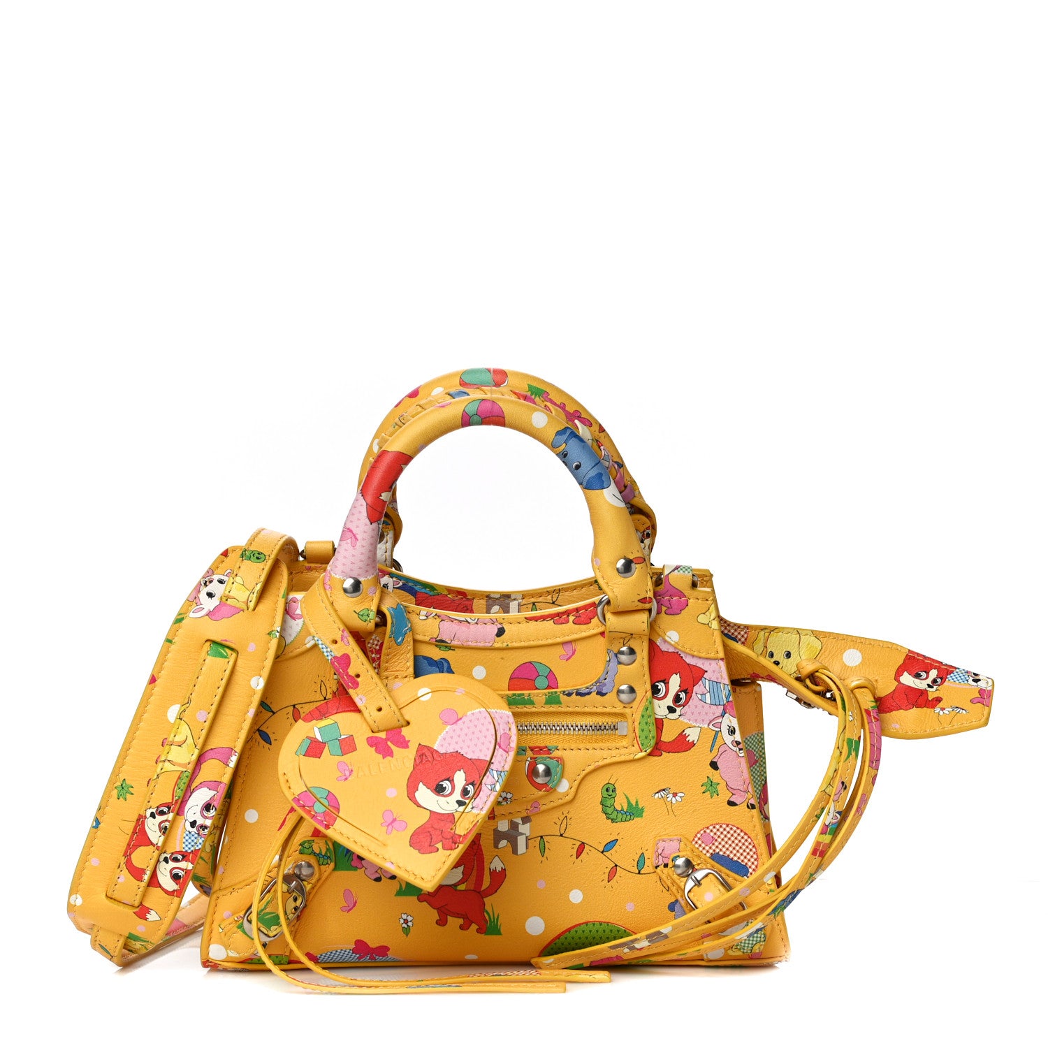 Balenciaga Calfskin Puppies and Friends Neo Classic Silver Hardware Mini City Puppies Yellow 1 of 13