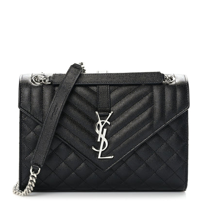 Saint Laurent Grain De Poudre Textured Mixed Matelasse Triquilt Medium Monogram Satchel Black 1 of 8