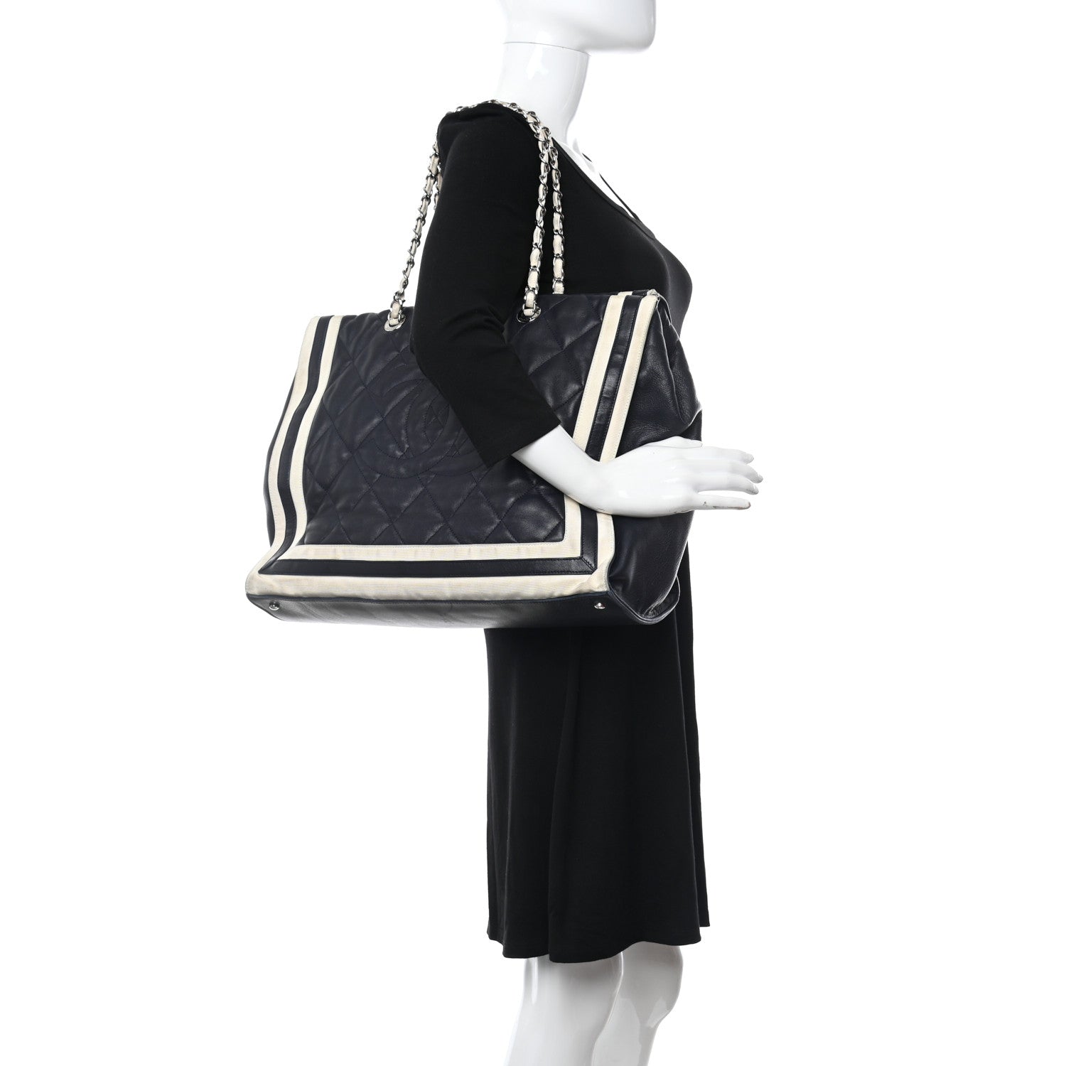Chanel Lambskin Quilted Lido Shopping Tote Dark Navy Blue 3 of 11