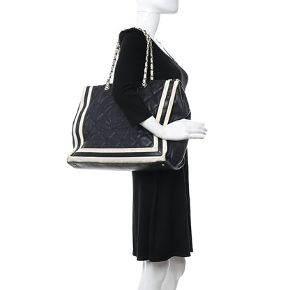 Chanel Lambskin Quilted Lido Shopping Tote Dark Navy Blue 3 of 11