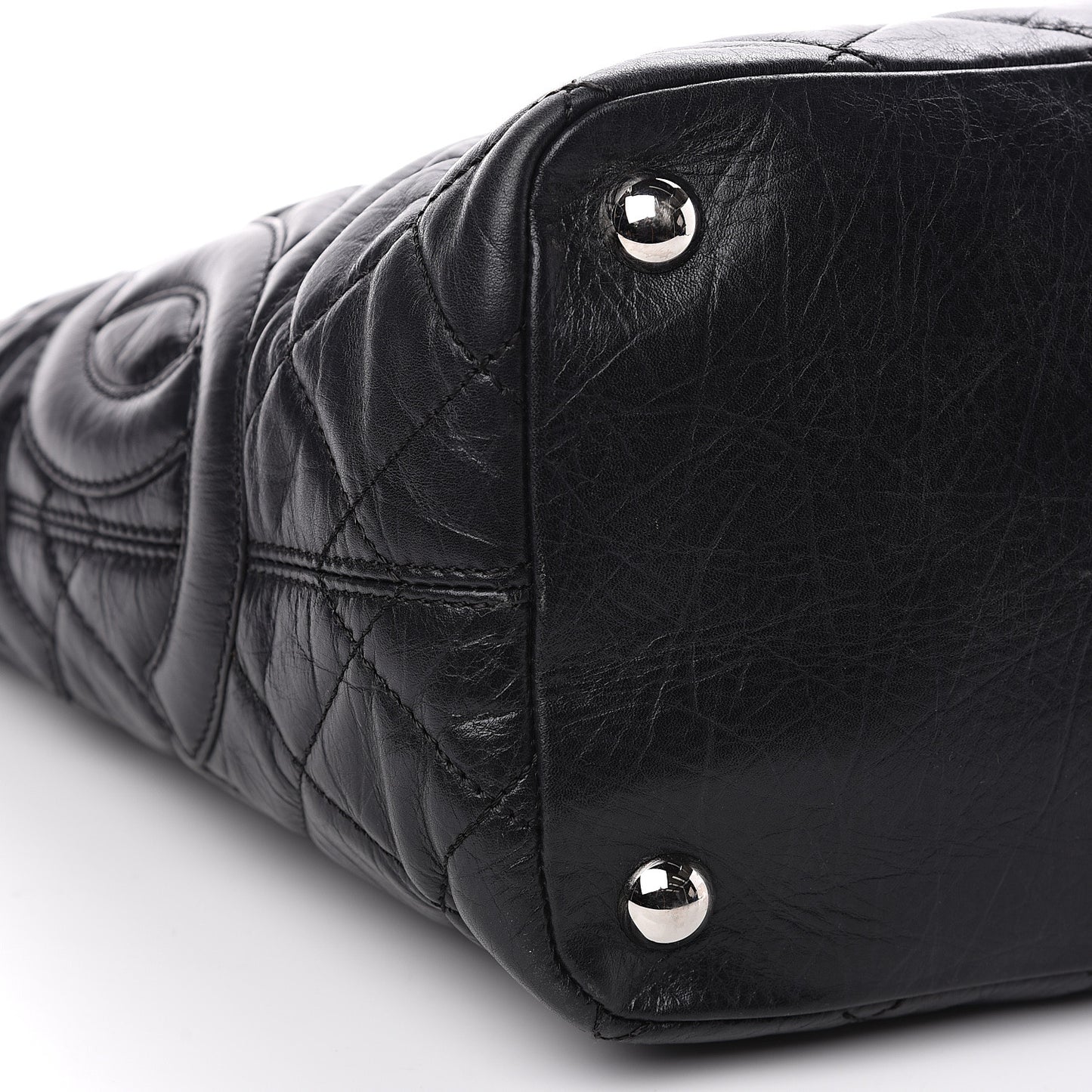 Aged Calfskin Quilted Large Cotton Club Tote Black