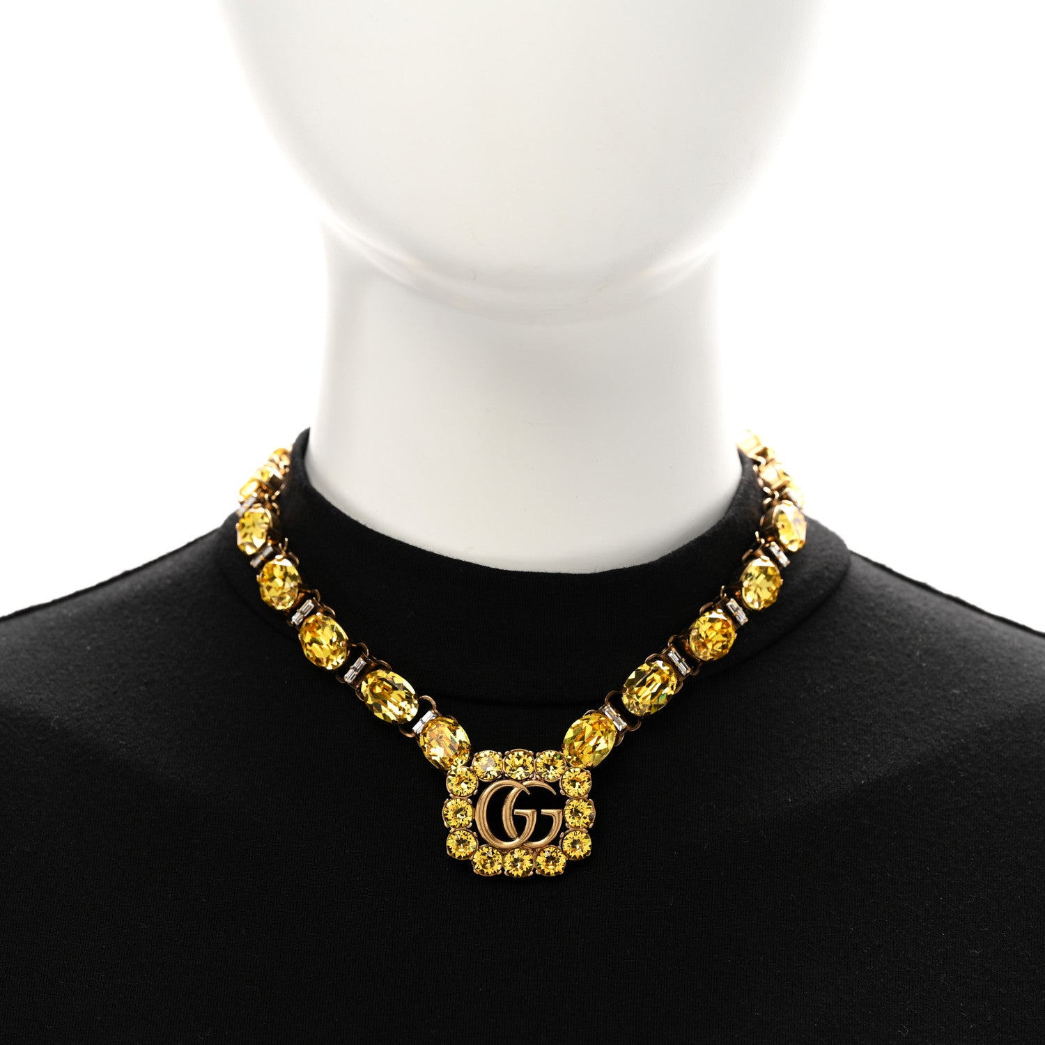 Gucci Metal Crystal GG Marmont Necklace Gold Yellow 2 of 9