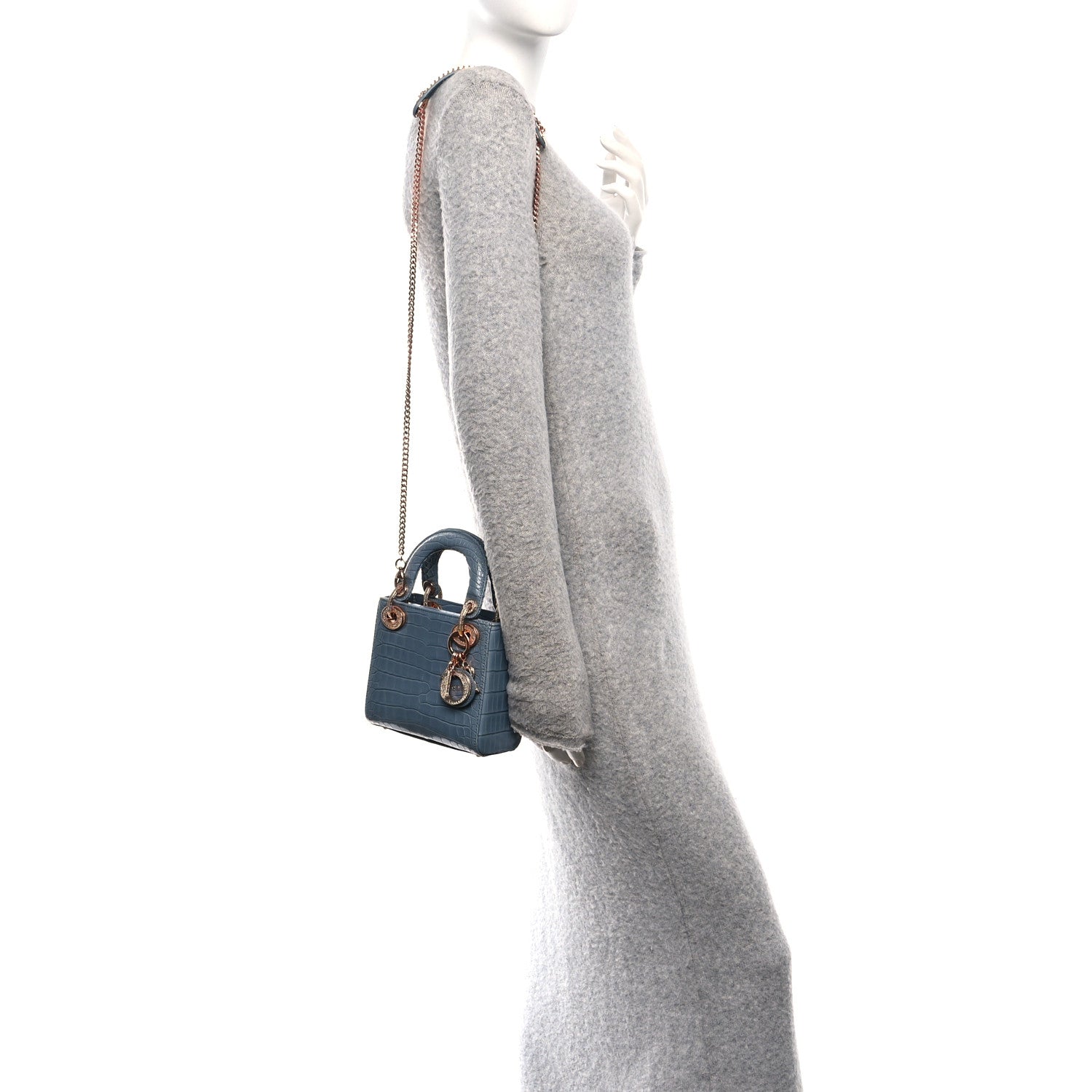 Christian Dior Alligator Crystal Mini Lady Dior Blue 2 of 10