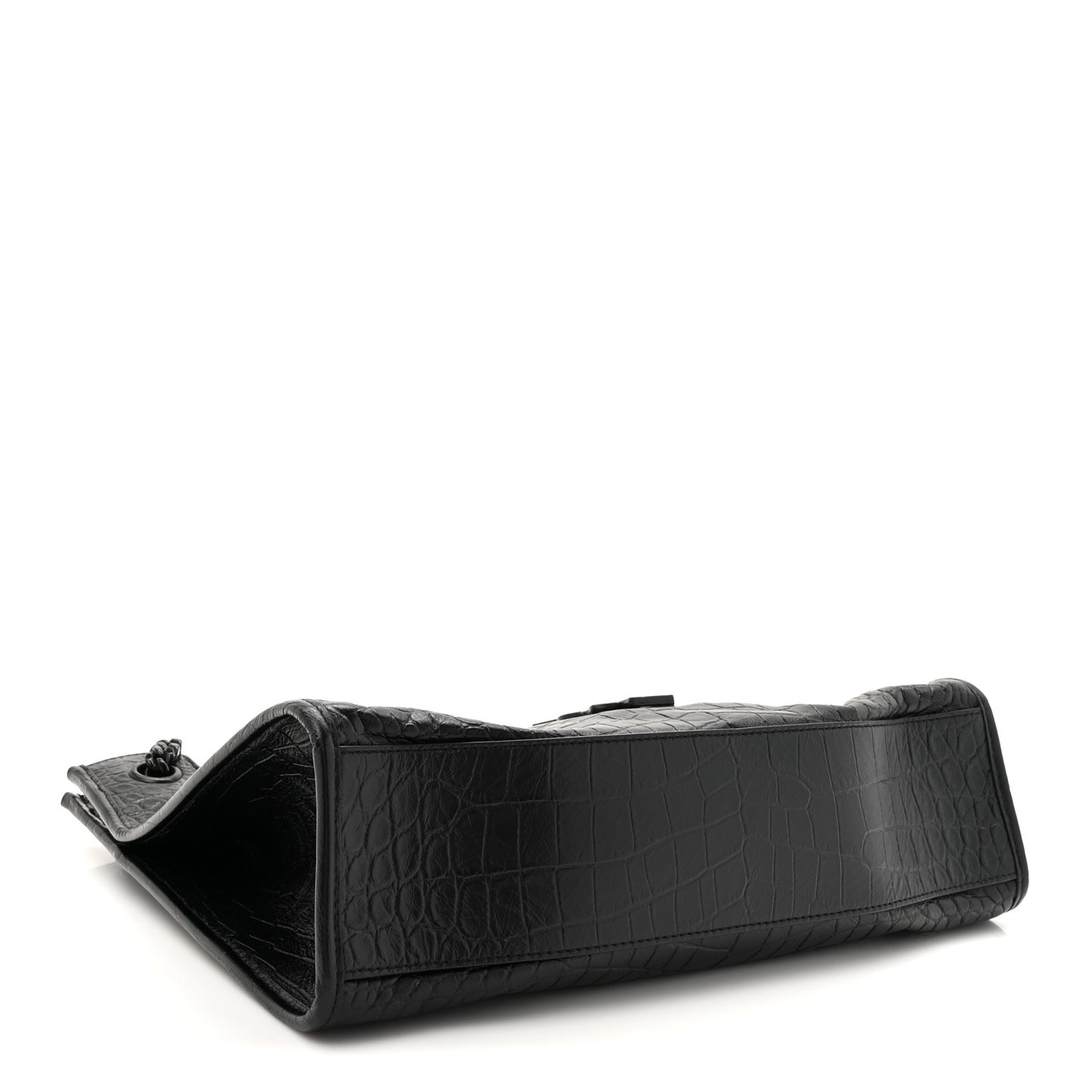 Calfskin Crocodile Embossed Monogram Medium Niki Shopping Bag Black