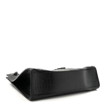 Saint Laurent Calfskin Crocodile Embossed Monogram Medium Niki Shopping Bag Black 4 of 10