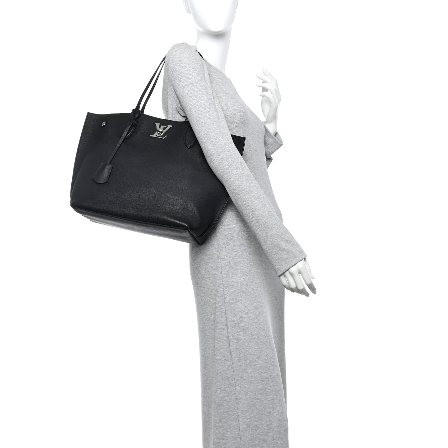 Calfskin Lockme Go Tote Black