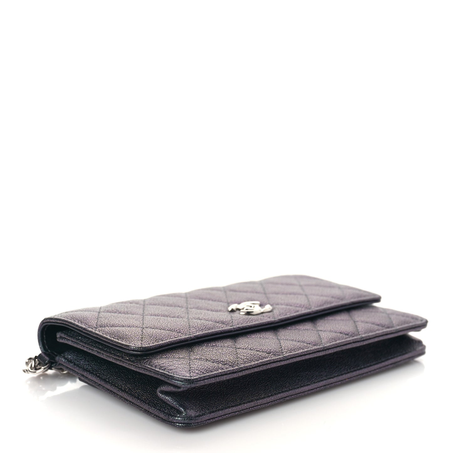 Iridescent Caviar Quilted Classic Pouch Clutch Black