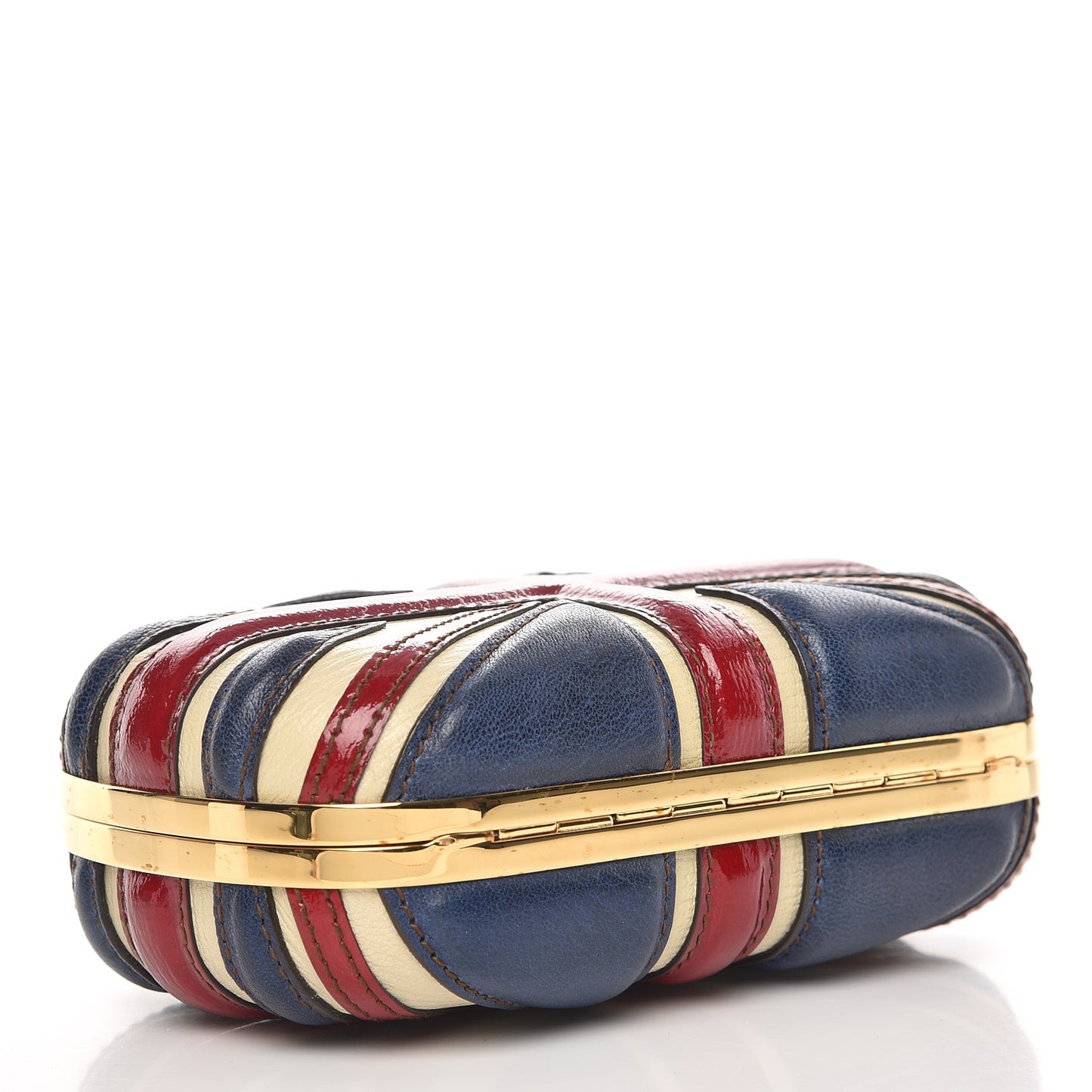 Patent Calfskin Britannia Skull Box Clutch Red Blue
