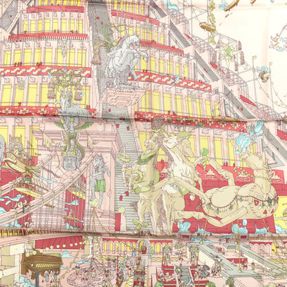 Hermes Silk La Legende Du Cheval A Plumes Scarf 90 Rose Pale Jaune Vif Turquoise 2 of 5