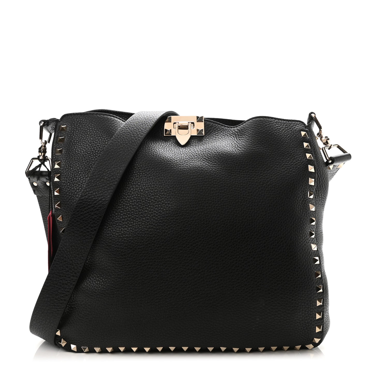 Pebbled Calfskin Large Rockstud Flip-Lock Messenger Bag Black