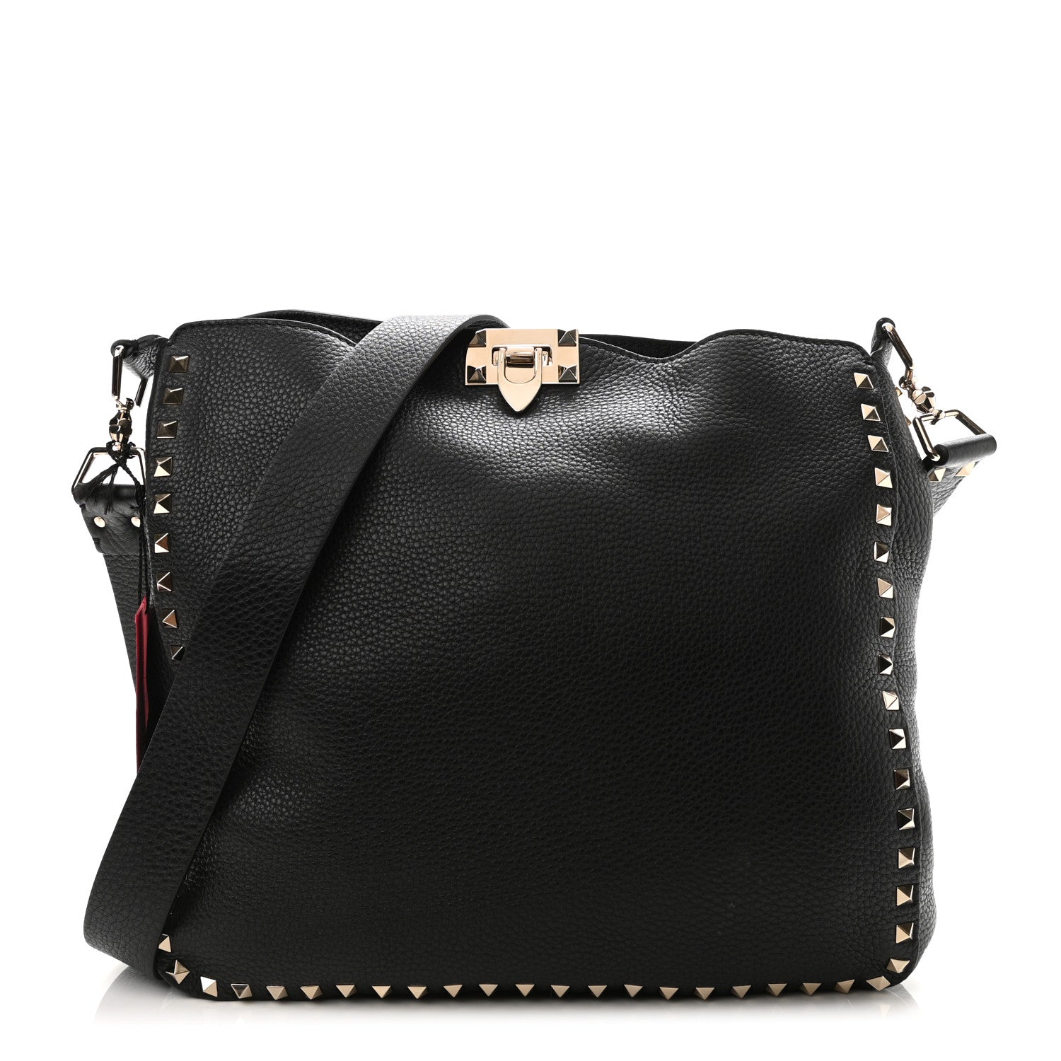 Valentino Garavani Pebbled Calfskin Large Rockstud Flip-Lock Messenger Bag Black 1 of 9