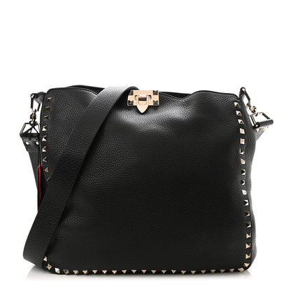 Valentino Garavani Pebbled Calfskin Large Rockstud Flip-Lock Messenger Bag Black 1 of 9