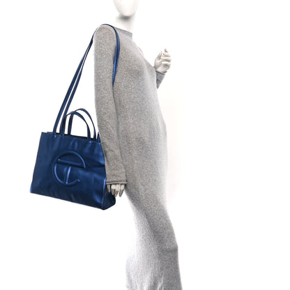Telfar Metallic Vegan Leather Medium Shopping Bag Cobalt 2 of 10