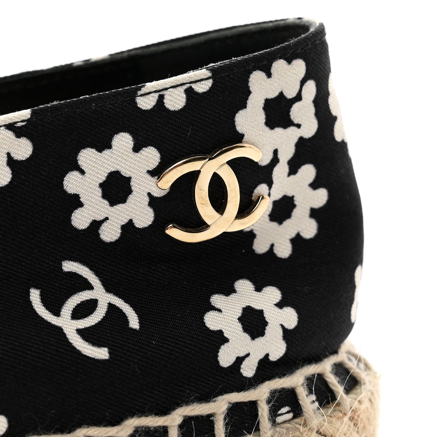 Chanel Fabric Printed Grosgrain Floral Espadrilles 38 Black Ivory 8 of 10