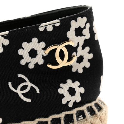Chanel Fabric Printed Grosgrain Floral Espadrilles 38 Black Ivory 8 of 10
