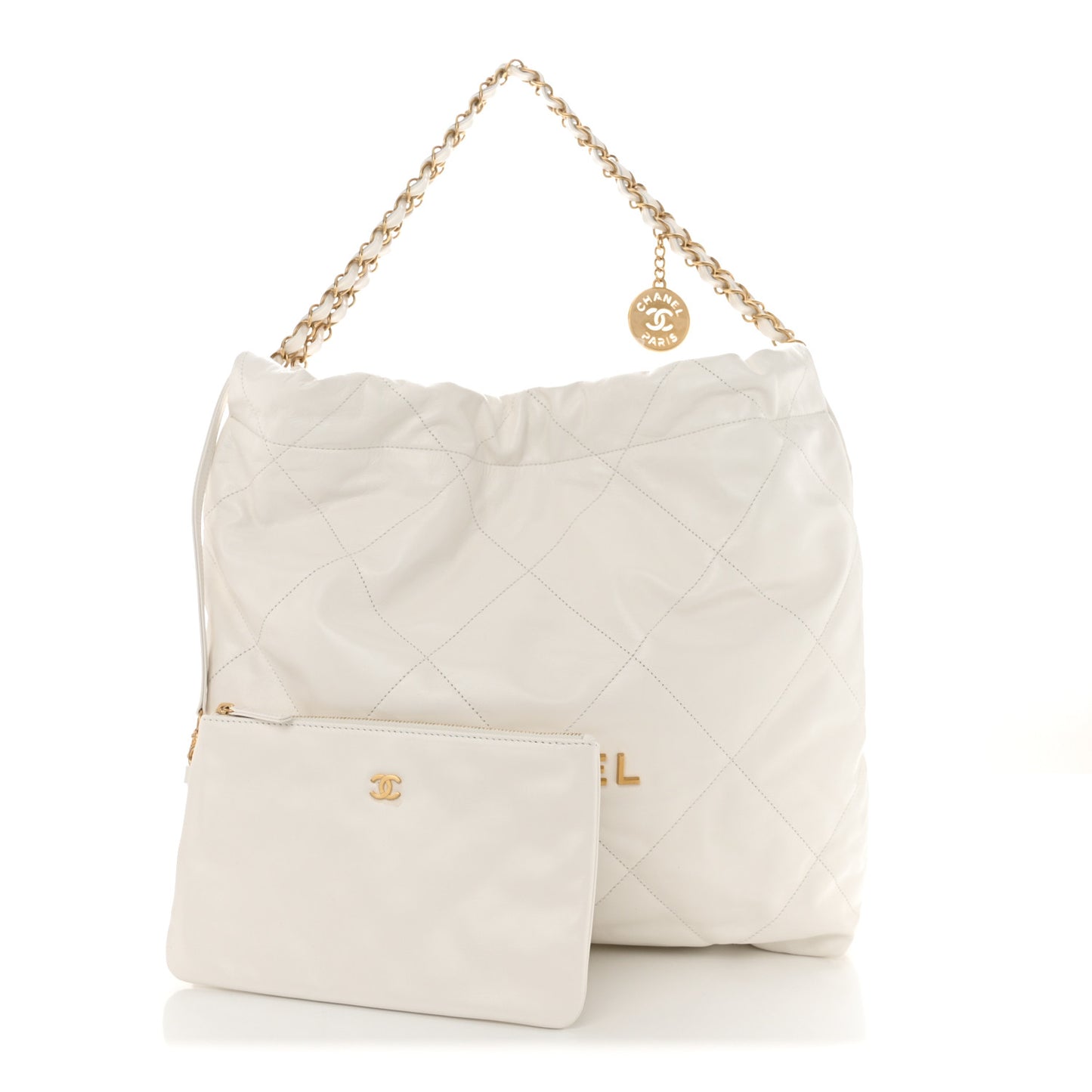 Shiny Calfskin Quilted Chanel 22 White