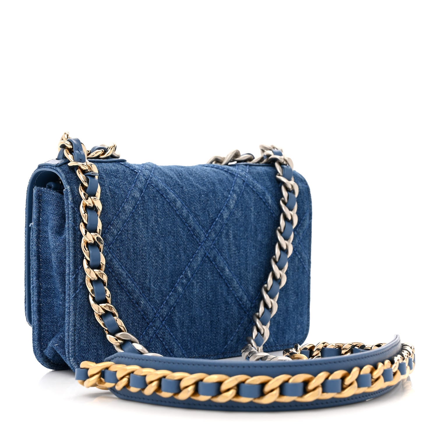 Chanel Denim Quilted Chanel 19 Wallet On Chain WOC Blue 3 of 12
