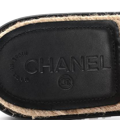 Chanel Lambskin Quilted CC Espadrille Slip On Sandals 39 Black 9 of 10