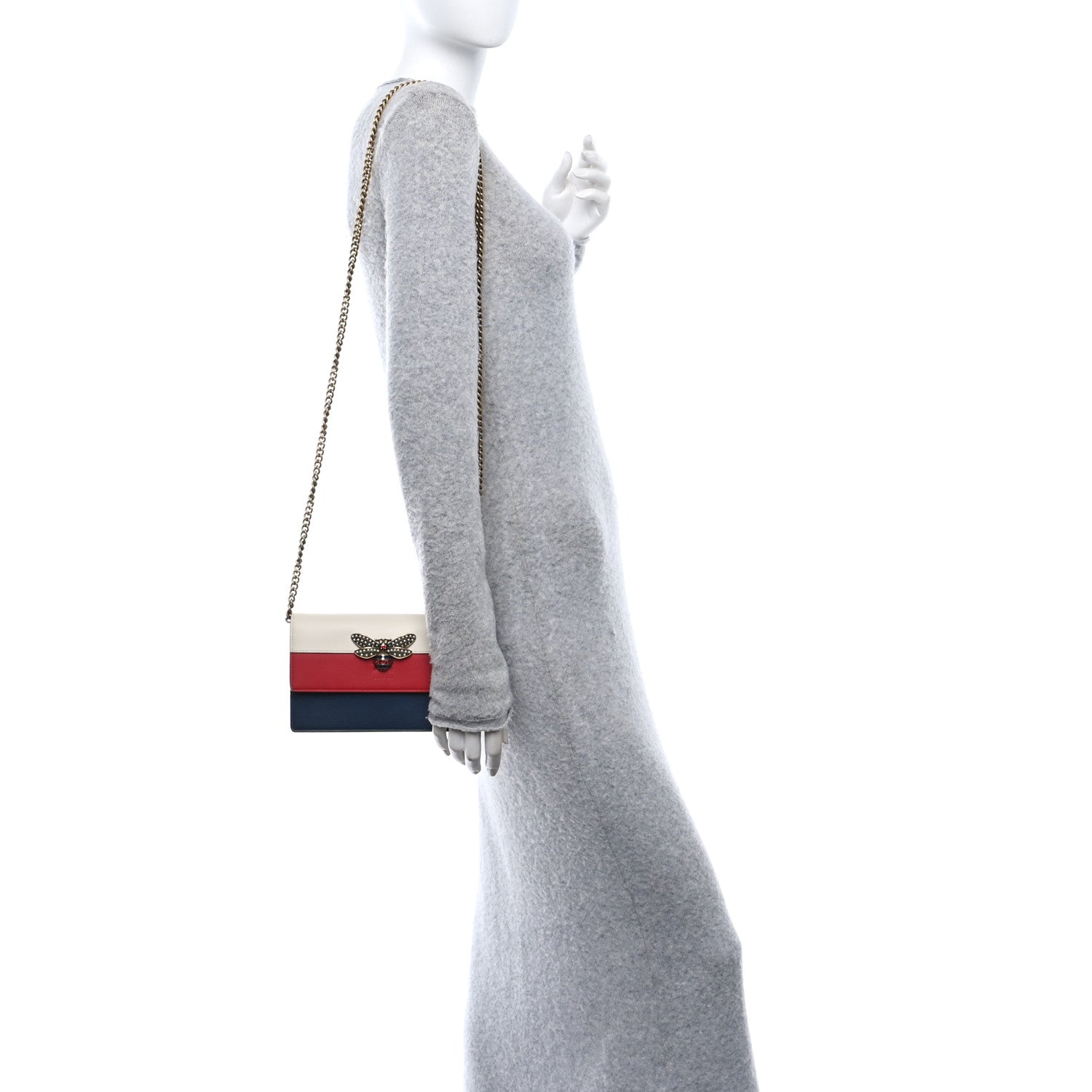 Gucci Calfskin Queen Margaret Chain Wallet Blue Agata Hibiscus Red Mystic White 2 of 10