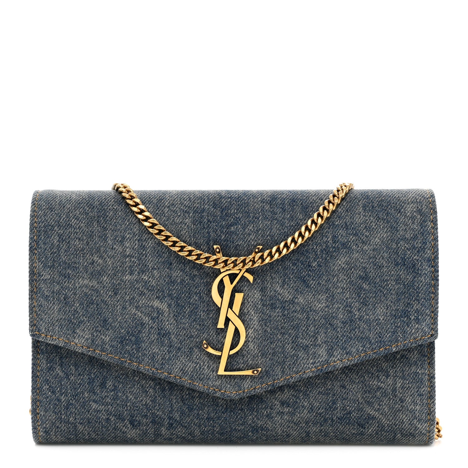 Saint Laurent Denim Monogram Chain Wallet Rodeo Blue Cinnamon 3 of 7