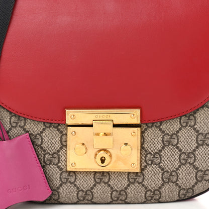 Gucci GG Supreme Monogram Calfskin Web Medium Padlock Messenger Shoulder Bag Beige Hibiscus Red New Rosette 8 of 12