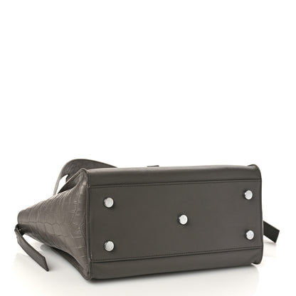 Saint Laurent Smooth Calfskin Crocodile Embossed Baby Monogram Downtown Cabas Earth 4 of 9