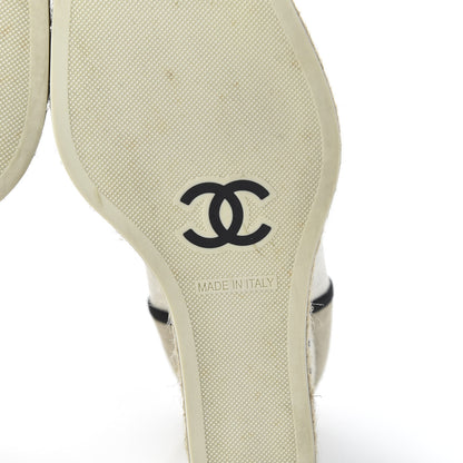 Chanel Raffia Lace Up Wedge Espadrilles 37 Beige 6 of 9