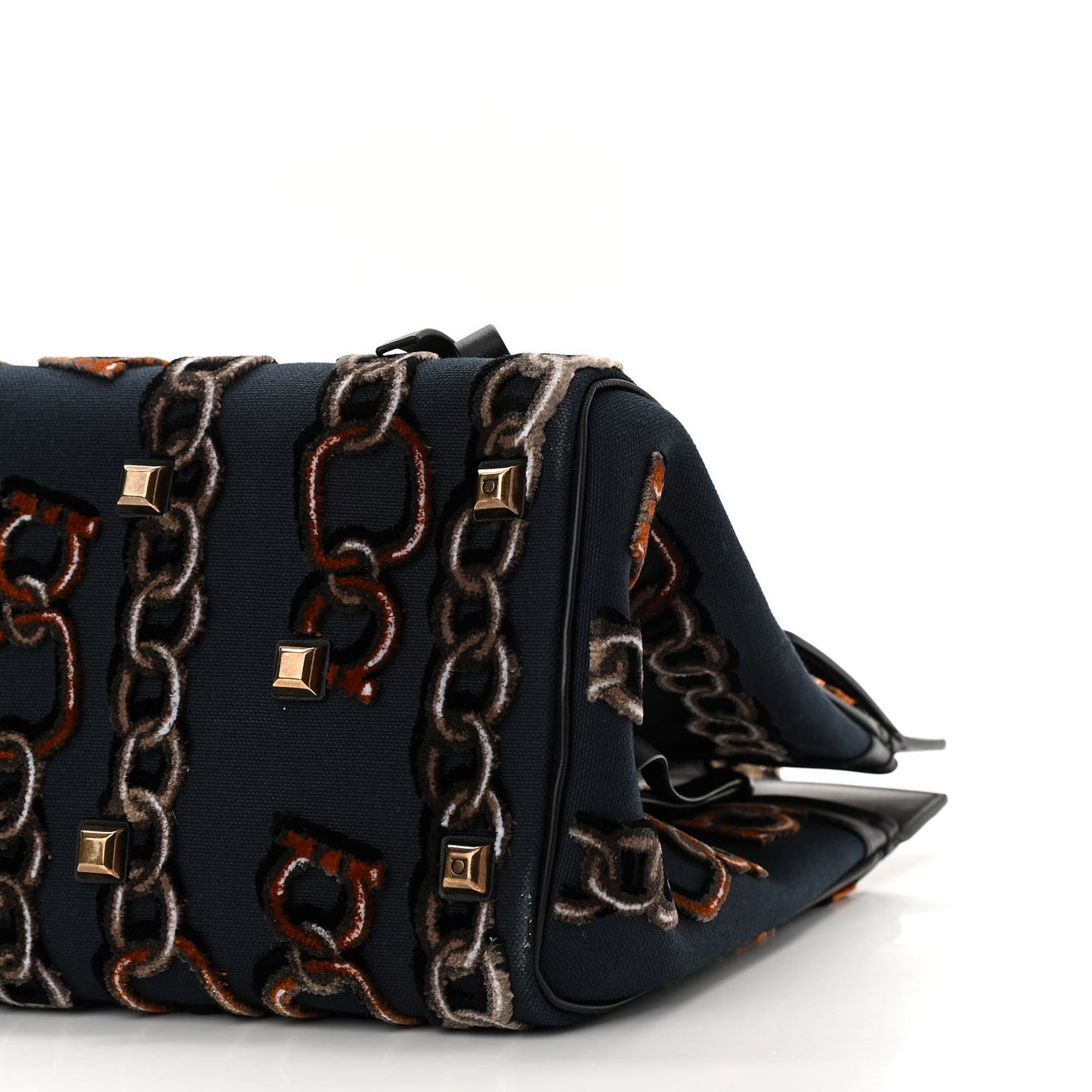 Embroidered Canvas Calfskin The Studio Bag Navy Black