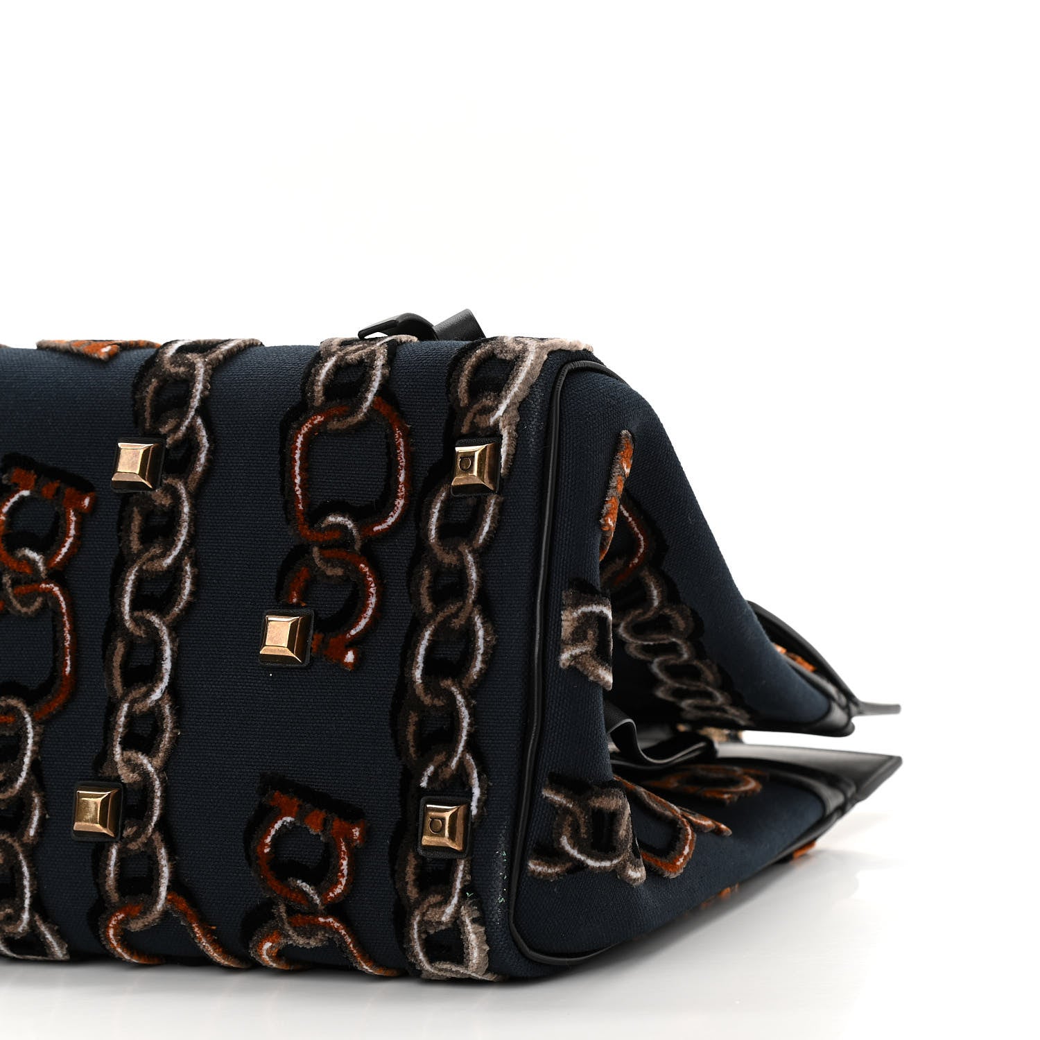 Salvatore Ferragamo Embroidered Canvas Calfskin The Studio Bag Navy Black 9 of 9