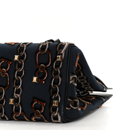 Salvatore Ferragamo Embroidered Canvas Calfskin The Studio Bag Navy Black 9 of 9