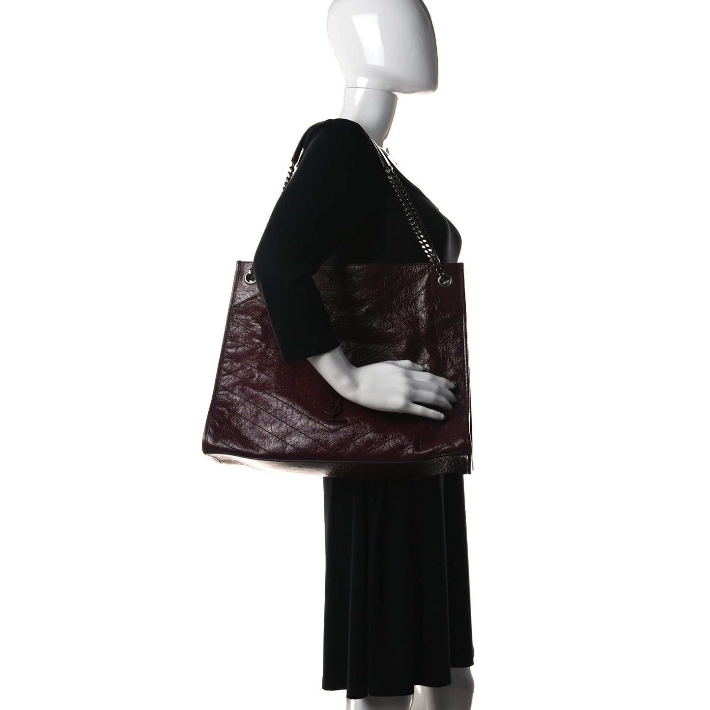 Crinkled Calfskin Matelasse Monogram Niki Shopper Tote Burgundy