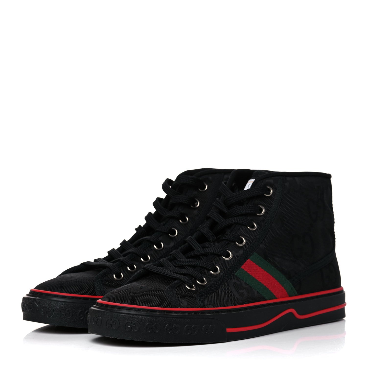 Gucci Econyl Nylon Web Monogram Off The Grid Womens 1977 Tennis High Top Sneakers 39.5 Black 3 of 15
