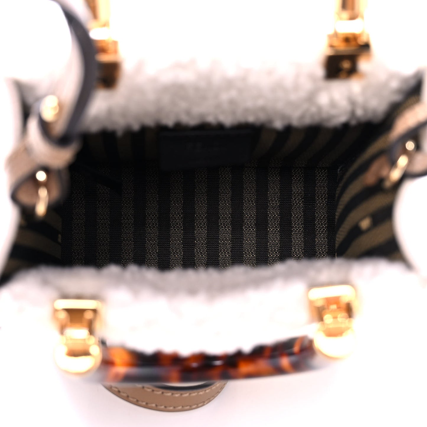 Shearling Vitello King Plexiglass Logo Mini Fendi Sunshine Shopper Tote White