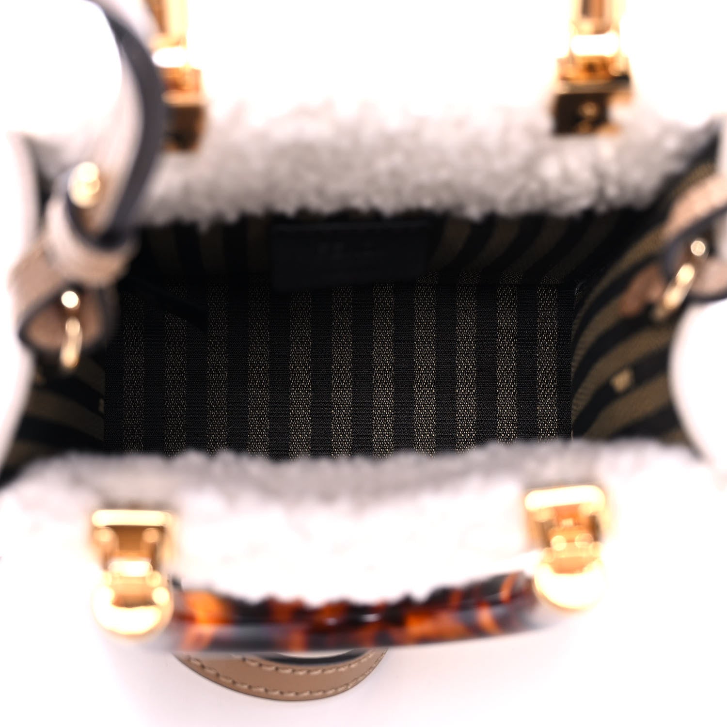 Fendi Shearling Vitello King Plexiglass Logo Mini Fendi Sunshine Shopper Tote White 5 of 16
