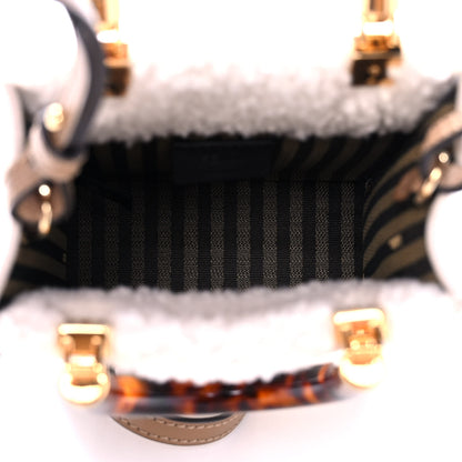 Fendi Shearling Vitello King Plexiglass Logo Mini Fendi Sunshine Shopper Tote White 5 of 16