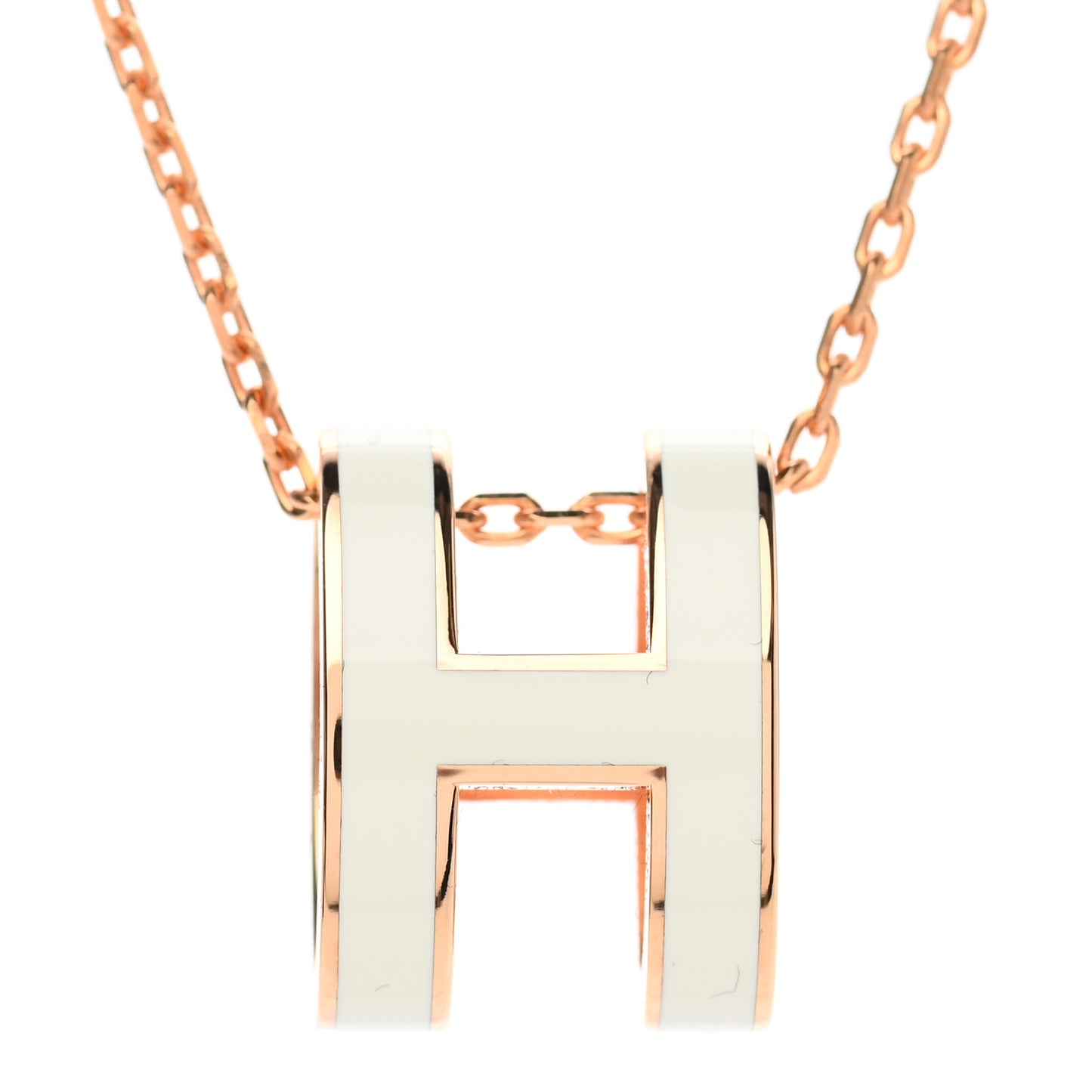 Lacquered Rose Gold Pop H Pendant Necklace White