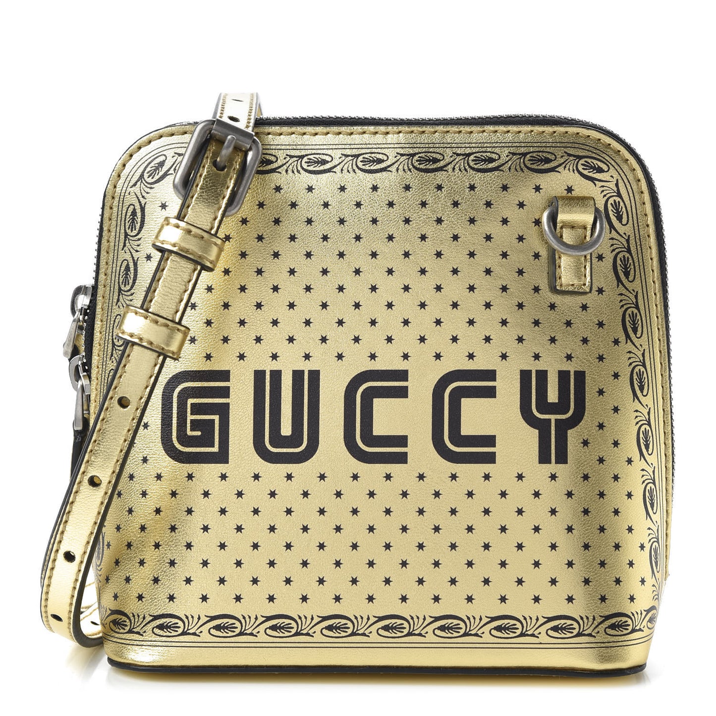 X SEGA Calfskin GUCCY Stars Mini Dome Shoulder Bag Gold