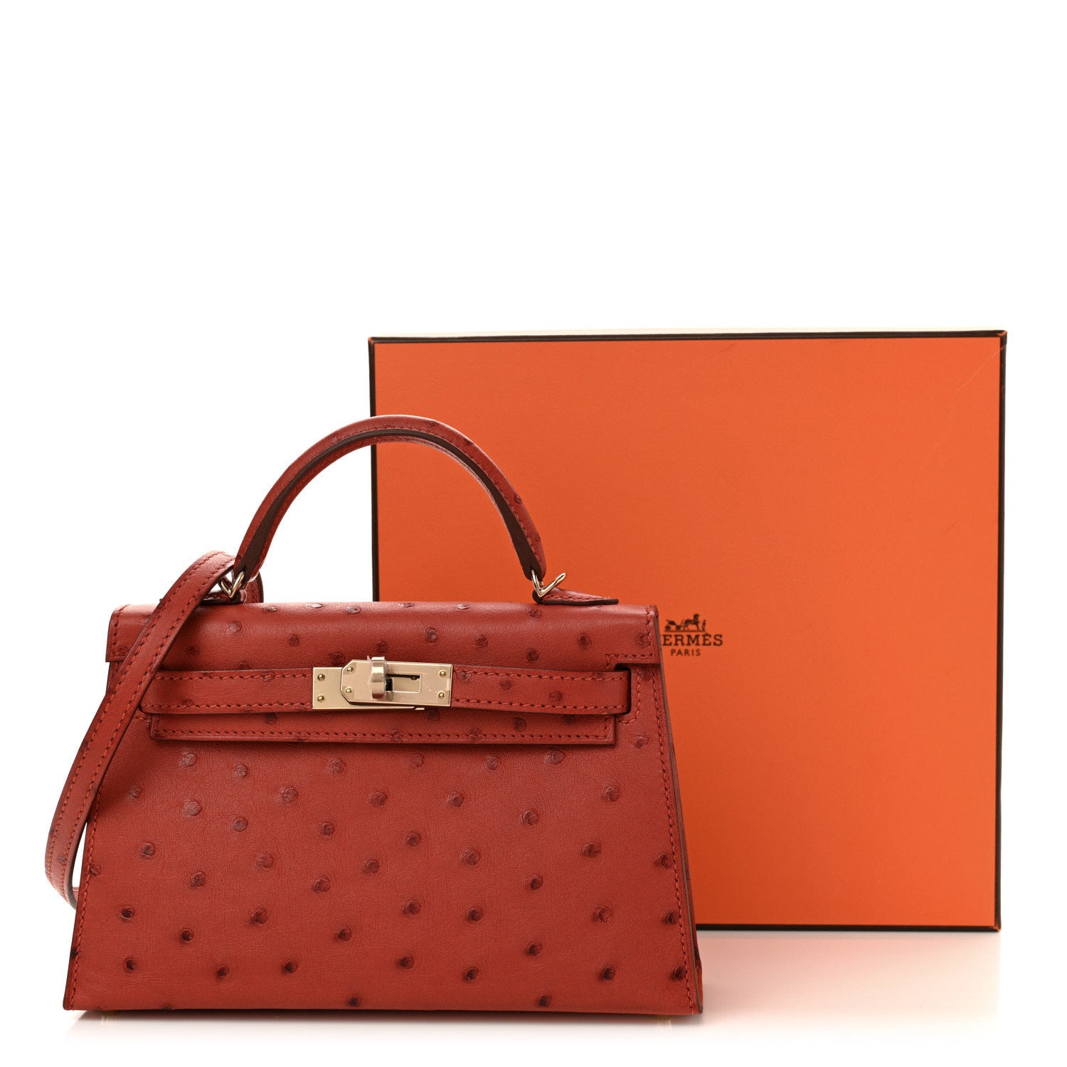 Hermes Ostrich Horseshoe Kelly Sellier Mini 20 Cuivre Rose Extreme 10 of 10
